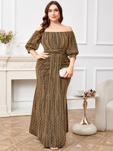 Plus Size Sparkly Formal Dress Off Shoulder Puff Sleeve Mermaid Maxi Dresses Cocktail Wedding Party Evening Gown2