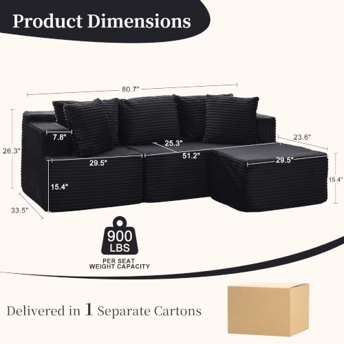 Korser Cloud Modular Sectional Sofa with L-Shaped, Boneless Couches for Living Room, Fluffy Comfy Corduroy Deep Seat with Ottoman, Bedroom, Apartment, No Assembly Required - Image 2