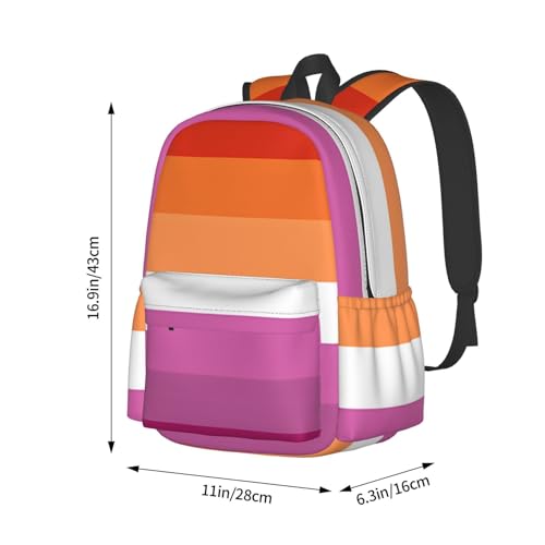Orange Magenta Lesbian Pride Flag Laptop Backpack Shoulder Bag Laptop Pack Travel Backpacks Commuter Back Pack Casual Daypack Bags With Side Pockets4