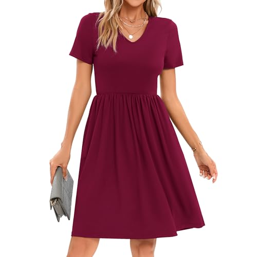 Image of Women's Spring Casual Short Sleeve A-Line Midi Loose Fit Teacher Dresses T-Shirt Flowy Work Travel Sundress with Pockets 2026