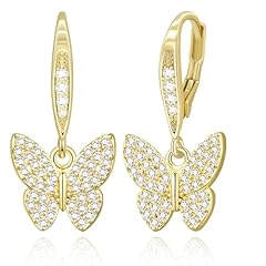 Gold-CZ Butterfly Leverback Earring
