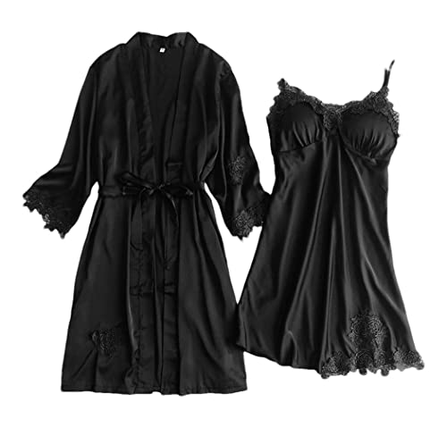 Chemise de nuit grise dentelle femme Haitpant col V doublé anti-frottements ensemble XXL
