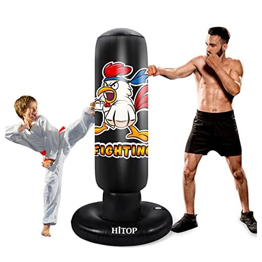HITOP Punching Bag for Kids and Adult - 61" Extra Large Heavy Duty Inflatable Boxing Bag with Stand - Karate Gifts Stocking Stuffers for Boys Kids Men