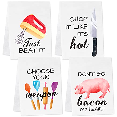 Ciyvolyeen Funny Kitchen Towels With Sayings, Cute Dish Towels Kit, Watercolor Style Hand Towels, Set Of 4, Spring Summer Hostess Kitchen Decor, Novelty Gift For Housewarming Birthday Christmas #TOP8
