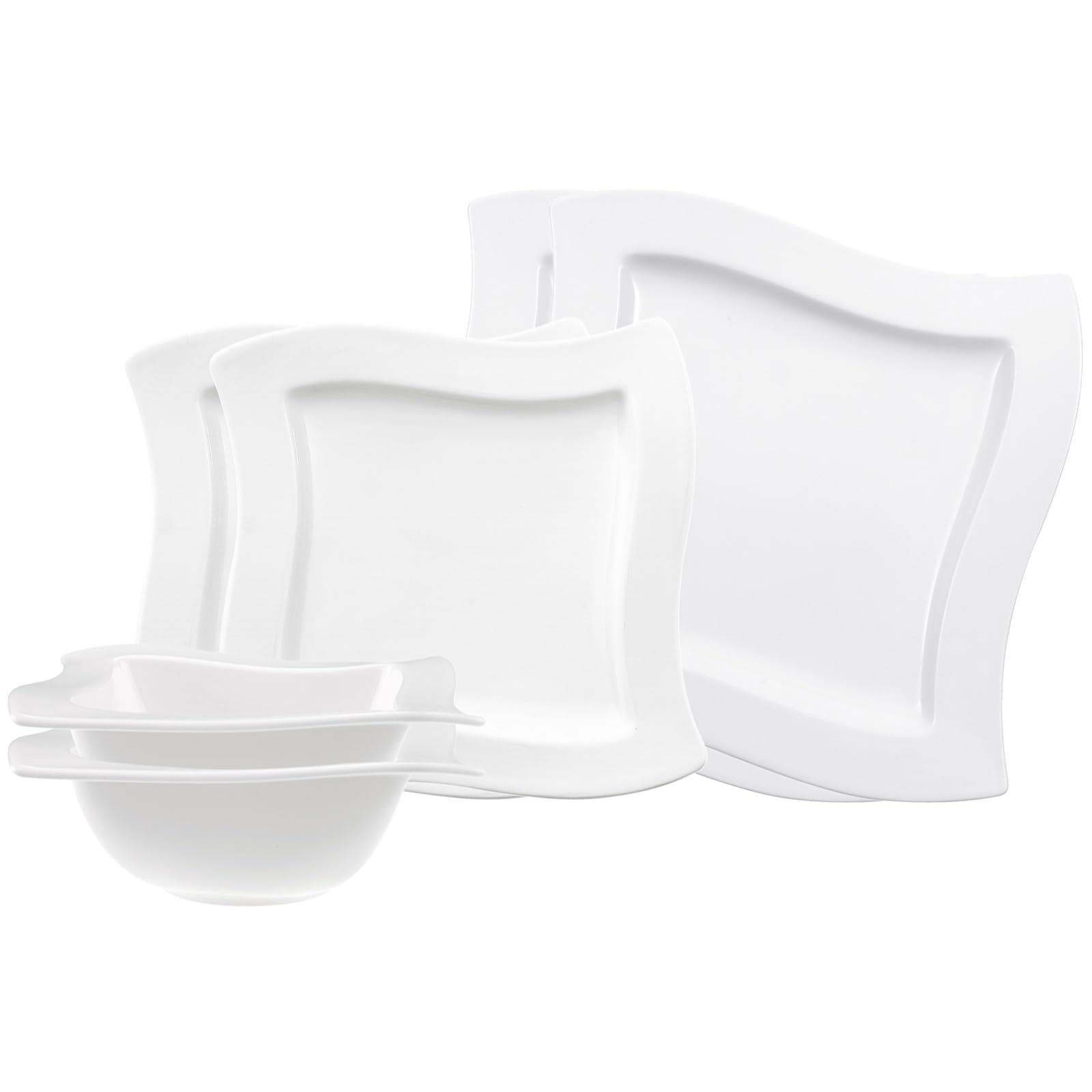 Villeroy & Boch – NewWave Basic-Set 6-teilig, Geschirr Set Für 2 Personen, Spülmaschinenfest, Geschirrset, Service, Teller, Schalen, Weiß, Keramik, Premium Porzellan