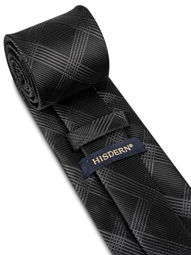 Image of HISDERN Plaid Ties for Men Classic Checkered Tie and Pocket Square Cufflinks Tie Clip Set Woven Men's Necktie Business