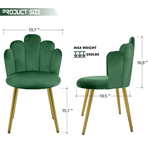 Bowthy Vanity Chair For Makeup Room - Midcentury Modern Accent Chair For Living Room Bedroom, Makeup Chair With Back Support, Velvet Chair With Gold Legs (Green) #TOP2