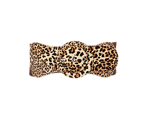 Women’s Girls Belts Leopard Print Bow Wide Elastic Stretchy Retro Cinch Thick Waistband For Jeans Pants Dresses (Leopard B, Waist Below 38 Inch) #TOP22