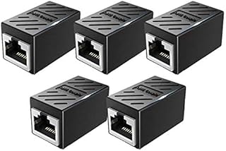 RJ45 Coupler 5 Pack Shielded Ethernet Coupler Cat7 Inline lan Coupler 8P8C Ethernet Extender Adapter Ideal for Extending the Ethernet Cables Female to Female Connector - Black