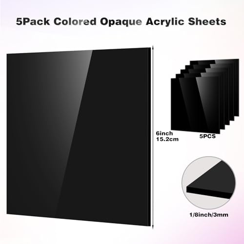 Image of Adrattnay Black Acrylic Sheets 1 /8 Thick, 5Pcs 6 x 6in Cast Acrylic Sheets 3mm for Laser Cutting, Opaque Acrylic Sheets Acrylic Panel with Protective Paper for Laser Engraving Material DIY Crafts