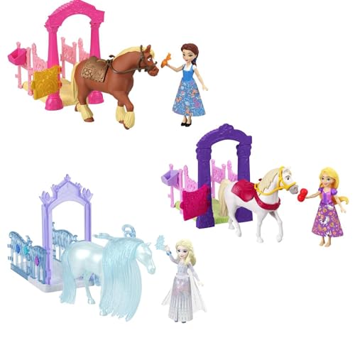 Disney Princesa Set de Juego Establo con Caballo, Accesorios para Cuidar y Cepillar, Puertas Que Se Abren y Área de Alimentación, para 3 Años en Adelante