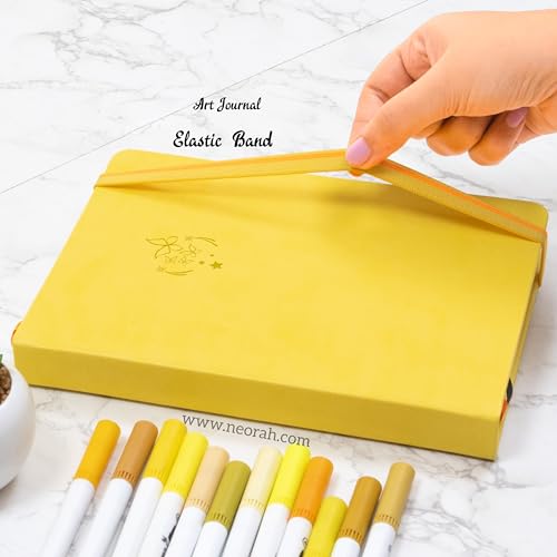 Image of NEORAH - A5 - ART JOURNAL | 200 Gsm Dotgrid Notebook | 160 Pages(21.0 x 14.8 cm)| Hard Cover| 3 Bookmarks | Elastic Closure | Back Pocket | Ideal - Bujo,Drawing & Painting, Junk Journal (YELLOW)