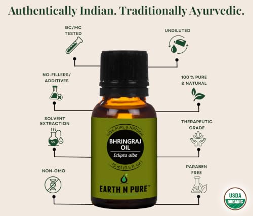 Image of Earth N Pure Bhringraj Oil for Hair Growth 15ml - 100% Pure Oil for Hair Fall Control & Regrowth | Natural Ayurvedic Oil for Scalp Care, Thick & Strong Hair | Herbal Hair Oil