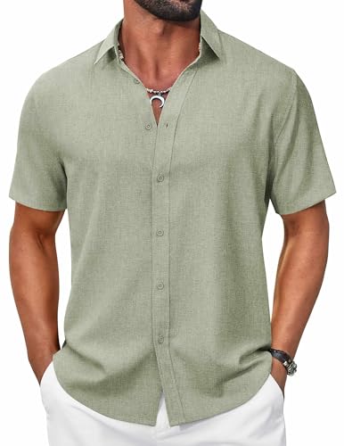 COOFANDY Mens Sage Green Shirt Casual Shirts for Men Short Sleeve Button Down Shirts