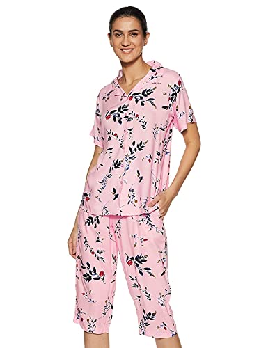 Image of Longies Women's Rayon Pyjama Night Suit Regular Capri Set ((LGRCSSY002 Lialic Small) S)