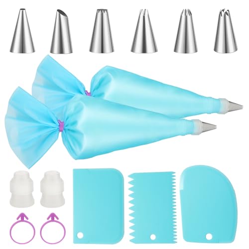 Dilhupi Piping Bags and Tips Set, Reusable Cake Decorating Kit with 6 Icing Tips, 2 Reusable Pastry Bags, 2 Converters, 2 Bag Ties, 3 Scrapers, Beginner-Friendly Baking Supplies for Cupcakes, Cookies