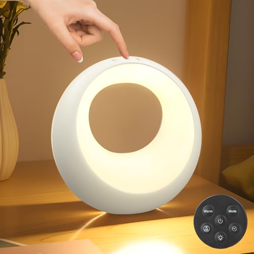 ECHOBUY Lamparas Mesita de Noche Táctil Regulable Redonda con Mando a Distancia con RGB Colores Ajustables, Lámpara de Mesa LED, luz Nocturna paraBebé para Dormitorio Salón