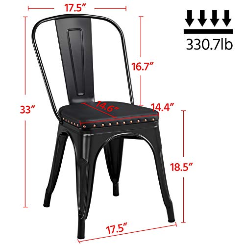 Yaheetech 4pcs Metal Dinning Chairs with PU Leather Seat High Back Soft Cushioned Industrial Classic Iron Chairs Chic Dining Bistro Cafe Coffee Chair 18 Inch Black