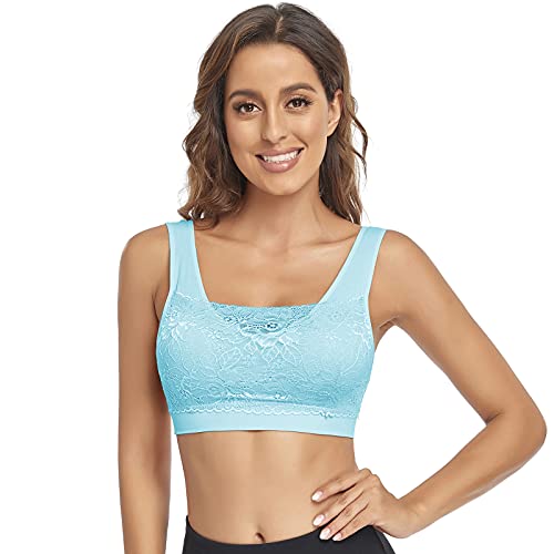 Image of Litthing Lace Bralettes for Women Padded Sports Bra Seamless Plus Size Tank Tops Wirefree Comfort Yoga Cami T Shirt Bras