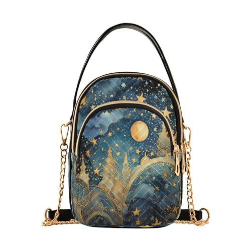 ALAZA Quilted Crossbody Bags for Women,Star Moon Blue Women's Crossbody Handbags Small Travel Purses Phone Bag