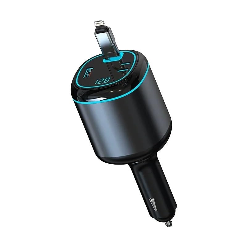 Caricabatteria da auto 60 W 2 in 1 USB tipo C Cavo retrattile di ricarica super veloce adattatore per accendisigari auto