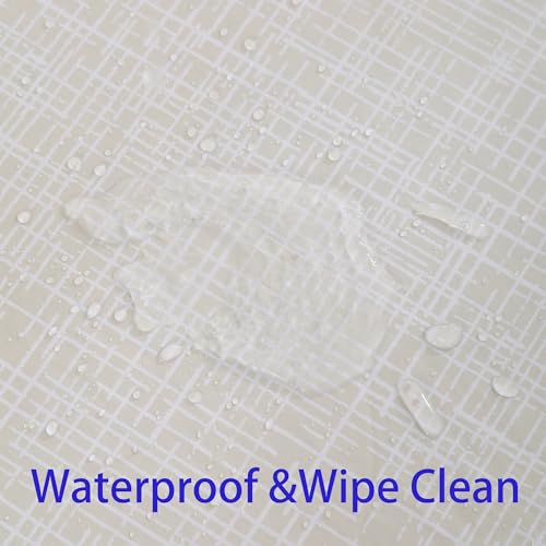 Image of Heavy Duty Vinyl Tablecloth with Flannel Backing Waterproof Oil-Proof Plastic Table Cloth Stain-Resistant Wipeable Rectangle or Square Table Cover for Indoor and Outdoor (Beige Striped,54x54 Inch)