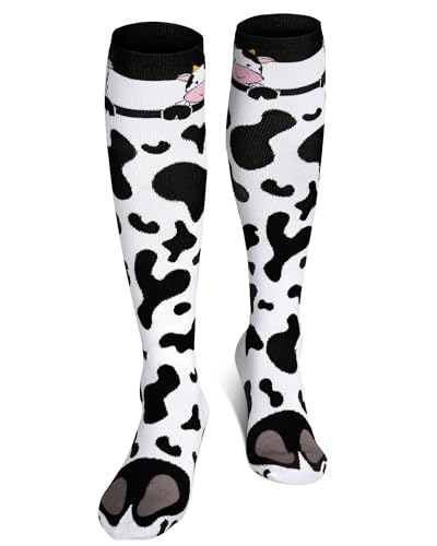 KIDSBETT Funny Cow Print Socks for Women Girls Black and White Animal Legs Feet Socks Novelty Cow Gifts for Cow Lovers Adults Gag Gifts Stocking Stuffers(S/M)