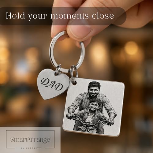 Image of Personalized Engraved Photo Keychain - Custom Stainless Steel Keyring | Unique Gift for Birthday, Anniversary, Wedding, Valentine's Day | For Dad, Mom, Couple, Him, Her