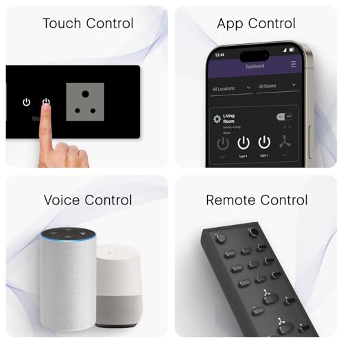 Image of IOTICS Smart Wifi Switch Board: 2 Smart Plug Module. Touch Control, Remote, App Control. Voice Control with Alexa & Assistant. Smart Touch Switch Board For Home Automation (Black)
