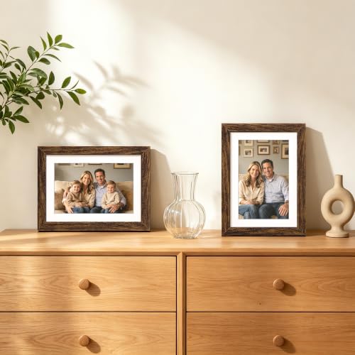 Image of upsimples 5x7 Picture Frame Solid Wooden, Nursery Decor, 1Pack Walnut | 100% Solid Wood, Fit 4x6 with Mat and 5 x 6 Photo, Farmhouse Wall Decor or Tabletop Display, Safe For Nursery Kids Room