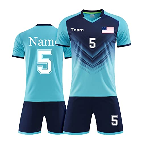 Personalized Soccer Jersey Short Kids Adults with Name Number Team and Logo Custom Shirt Men Women Soccer Shin Pads (Light Blue)