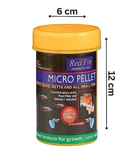 Image of JSquare Red Fin Micro Pellet Fish Food for Aquarium | 53% Protein | 0.5mm Pellet | High Nutritional Formula Fish Food for tetras, Guppies, barbs and bettas | 100g, All Life Stages