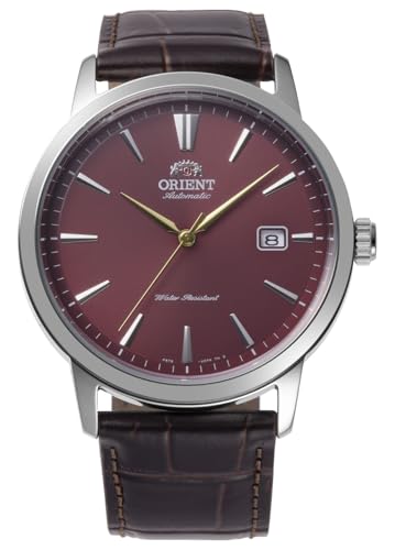 Orient Bambino RA-AC0F15R30B - Reloj automático para hombre, exclusivo europeo, cristal de zafiro, caja en tono oro rosa, esfera marrón Sunburst, correa de cuero, fondo de caja de exposición