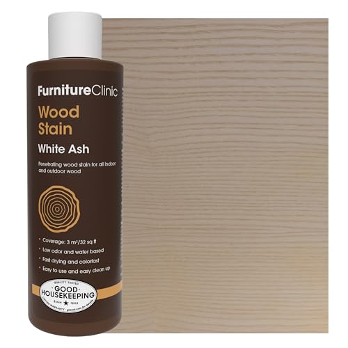 Furniture Clinic Wood Stain | White Ash | Water Based | Fast Drying, Low Odor, & Non-Toxic | for Indoor & Outdoor Furniture and More | Multiple Finishes | (8.5oz / 250ml)
