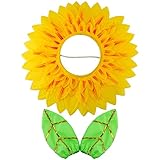 Dingion Funny Sunflower Halloween Costume Yellow Flower Headgear with 2 Pieces Green Gloves for Halloween Sun Cosplay(22.8 Inches)