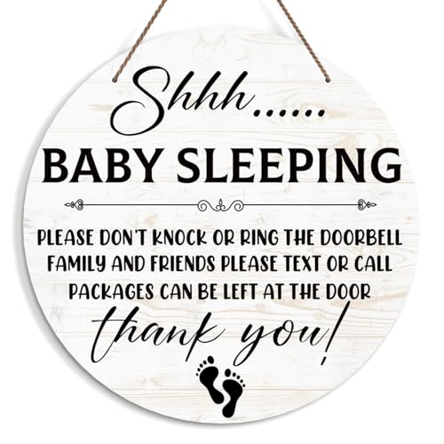 Baby Sleeping Sign for Front Door, Do Not Knock or Ring Doorbell Door Decorations, Rustic Wooden Hanging Sign for Farmhouse Porch Nursery, Wood Door Hanger for Outdoor, Kids Room Wall Decor -38
