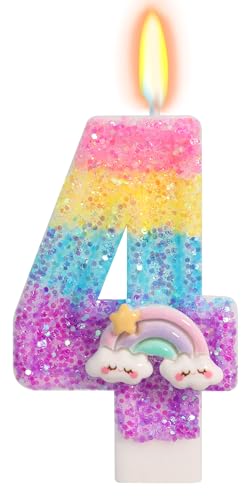 OGnomiFX Rainbow Candles for Cakes Number 4 Candle Rainbow Cake Topper for 4th Birthday Decorations Girl