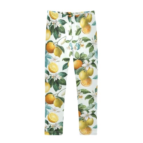 Girls Leggings Orange Flower Leaf Kids Length Leggings Pants Toddler Athletic Soft Tights Trousers 4T