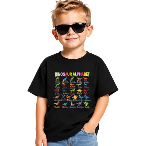Image of Dinosaur Shirt for Kids Boys Girls Funny Toddler Dino Short Sleeve Graphic Cotton Tee Top 2-7T