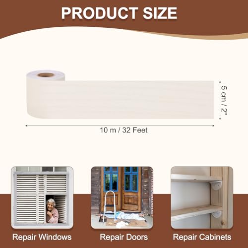 Image of MECCANIXITY Wood Grain Repair Tape, 2 Inch x 33 Feet Self Adhesive Wood Grain Tape Multi-Purpose Wallpaper Border Trim for Furniture Floors Windows Doors Tables Home, White