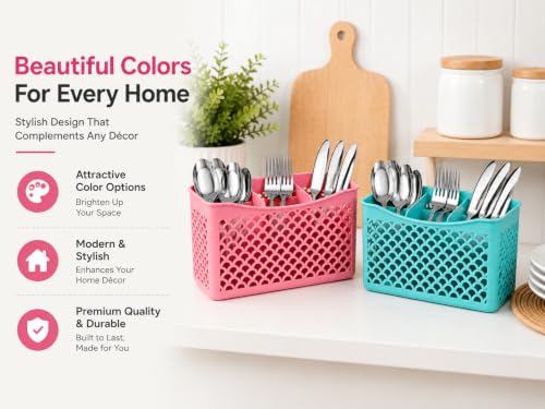 Image of Plastic Cutlery Holder for Kitchen Spoon Stand Multipurpose Kitchen Organizer Stand Utensil Storage Basket Plastic Holder Pack of 1 - Random Color
