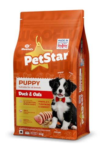Image of Petstar Puppy Dry Dog Food 1 kg, Duck & Oats Formula, High Protein, Gentle Digestion, Healthy Growth, No Artificial Flavours or Added Sugar