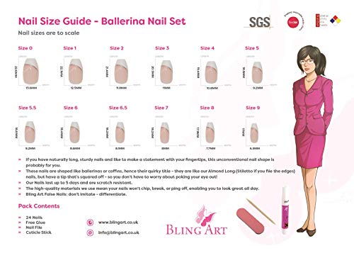 False Nails by Bling Art Silver White Glitter Ballerina Long Fake 24 Acrylic Nail Tips