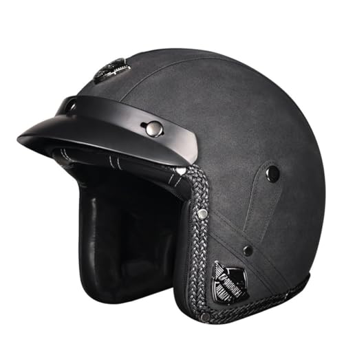 Casco Retro Estilo Alemán Cascos Half-Helmet Casco Motocicleta para Hombres Y Mujeres Adulto ECEDOT Homologado Cuero Cascos Abiertos De Moto para Scooter Crucero Bicicleta 3,L:59-60CM