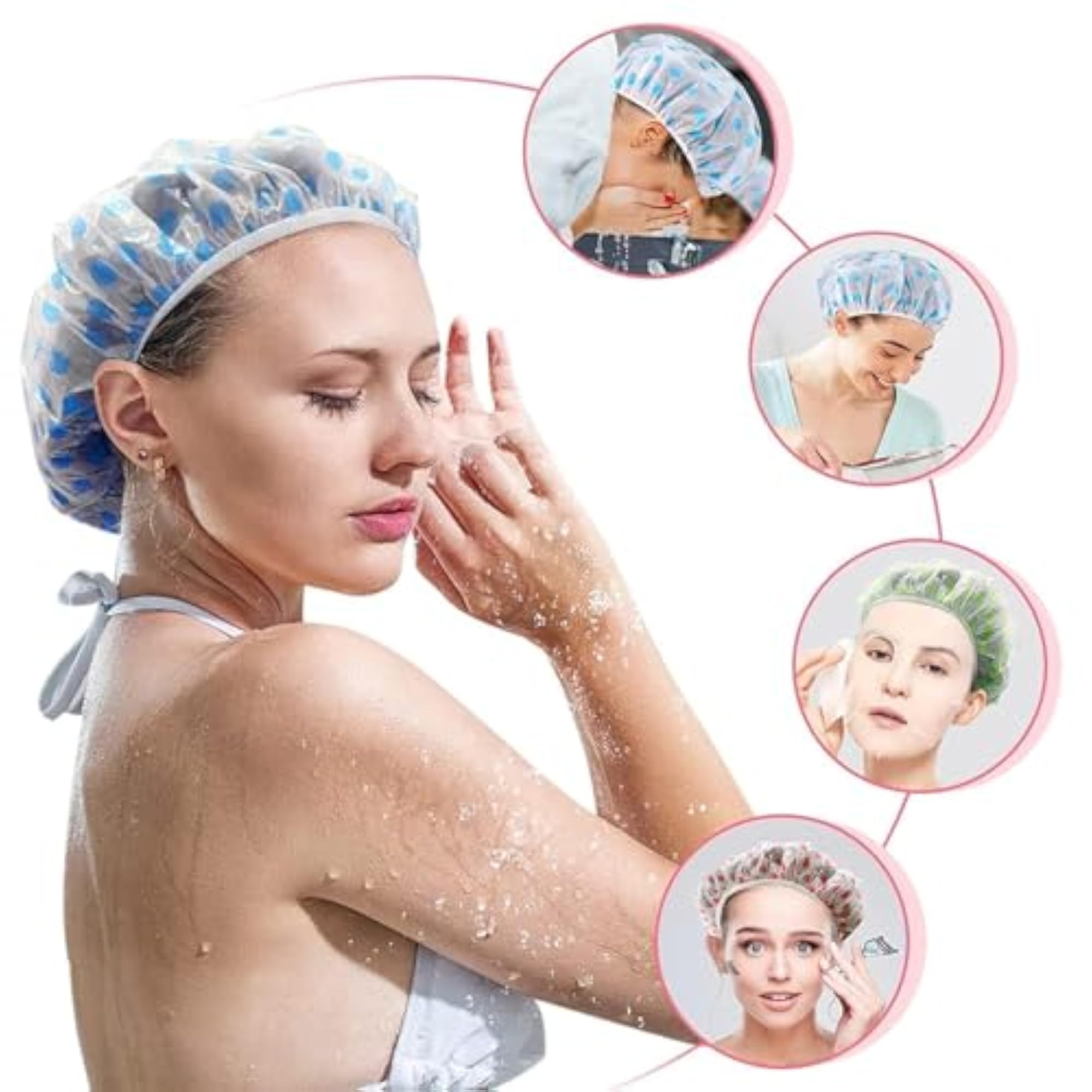 Shower Cap Set of 3, Reusable Waterproof