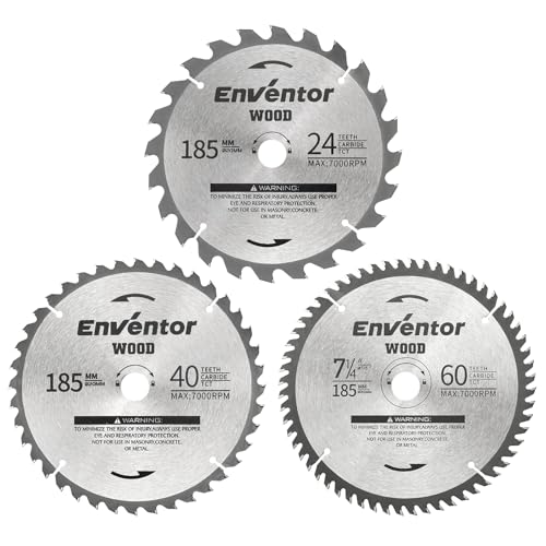 Enventor 3PCS Hoja de Sierra Circular 24T/40T/60T, 185mm x 20mm, Punta de Carburo de Tungsteno, Hoja de Sierra Circular de Mano para Madera, Compatible con Enventor Sierras Circulares