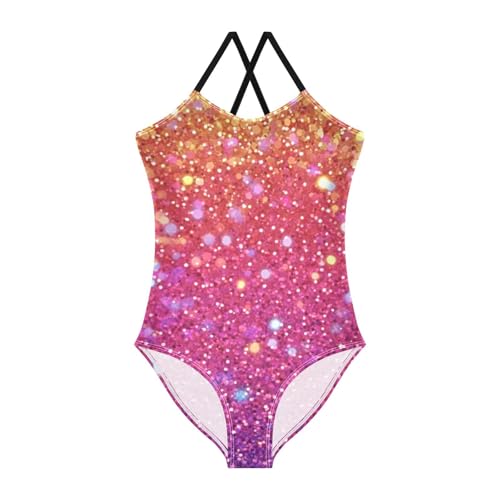 susiyo Rainbow Glitter Background Girls One Piece Swimsuits with Adjustable Straps Bathing Suits for 3-10 Years Old