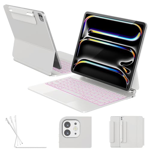 Image of RAYMCRAFT for iPad Pro 13-inch Case with Keyboard (M5 /M4, 2025 /2024), 11-Colors Backlight with Pencil Buckle, Stain-Resistant Surface, Magic Keyboard for iPad Pro 13-inch, Multi-Touch Trackpad, White