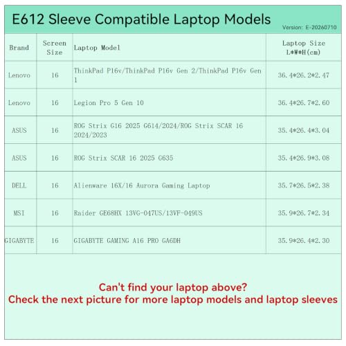 Image of Smatree Elite Laptop Sleeve for 16 inch Lenovo Legion Pro 5, Lenovo ThinkPad P16v, ASUS ROG Strix G16 /Strix Scar 16, DELL Alienware Gaming Laptop, Protective Laptop Case with Pocket(E612)