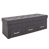 COCO DESIGN 47.4 Inches Folding Storage Ottoman Bench, 3 Drawer Storage Chest, Foot Rest Stool, Bedroom Bench, Dark Gray